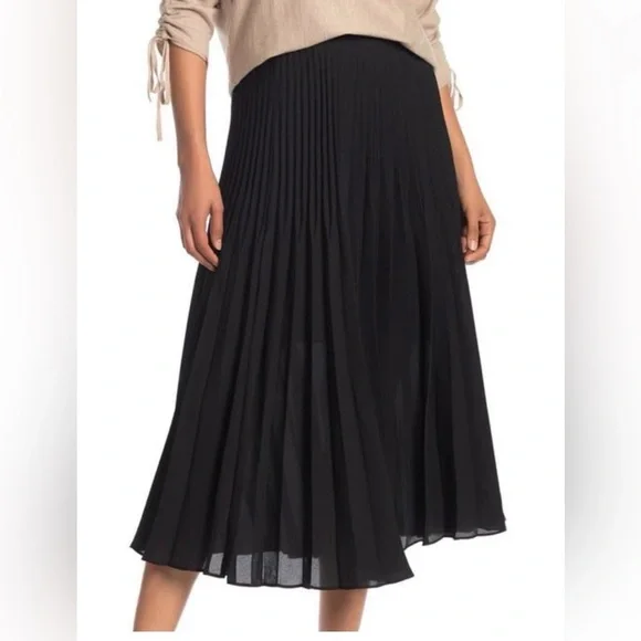 Max Studio Black A-Line Midi Skirt with Permanent Pleats, Size Large, NWT - Picture 1 of 5